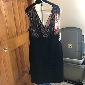 Adrianna Papell Black lace cocktail dress.